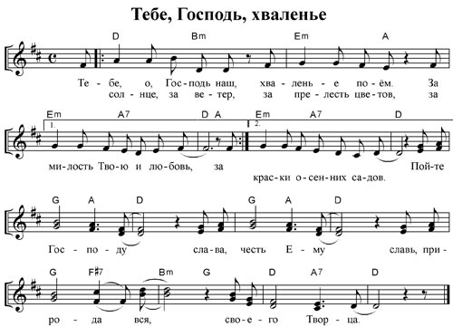 Ноты песни - Тебе, о Господь наш
