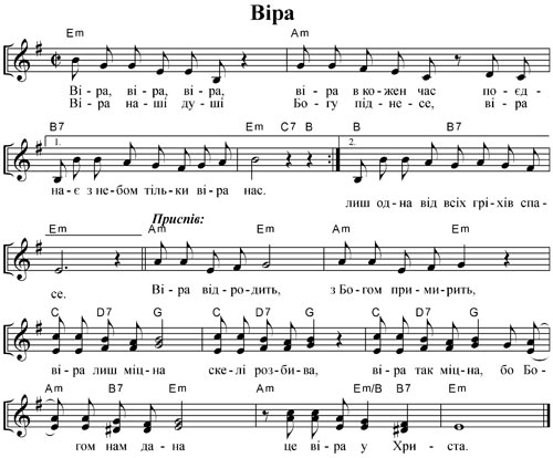 Ноти пісні Віра, віра, віра, віра в кожен час